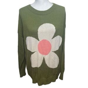 Erin Made Women's Green White Pink Sage Pullover Long Sleeve Sweater One Size